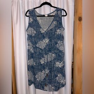 Blue Pineapple Print Sleeveless Dress